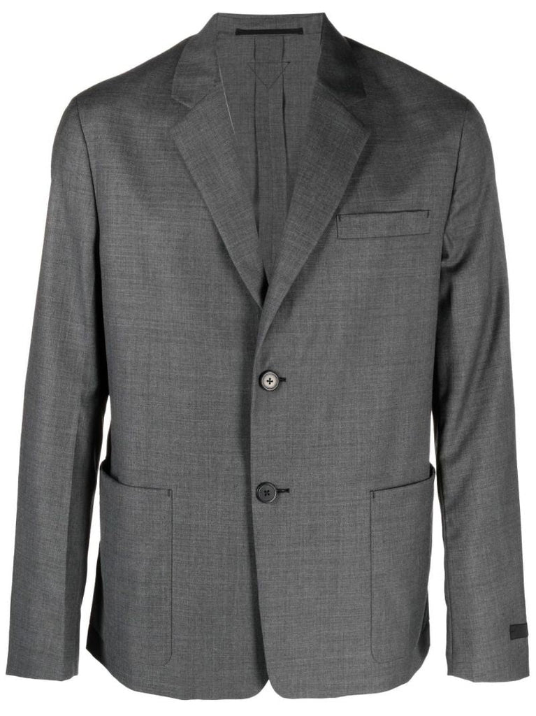 Grey Single-breasted Wool Blazer