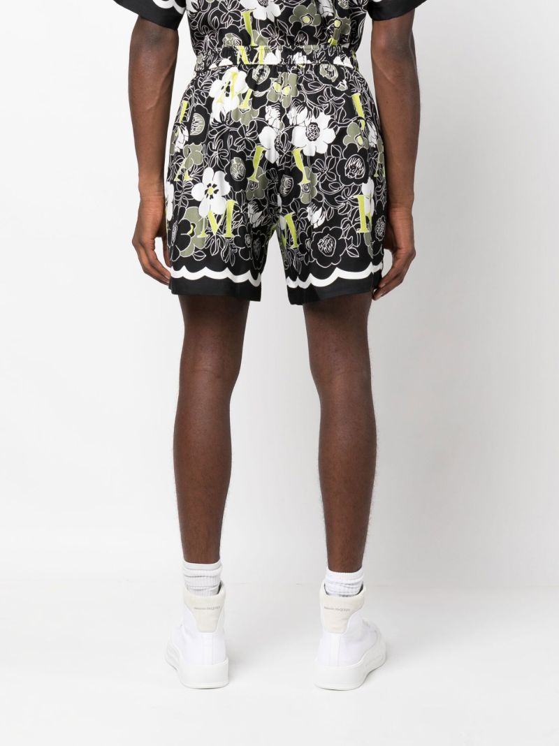Black Floral Print Silk Shorts