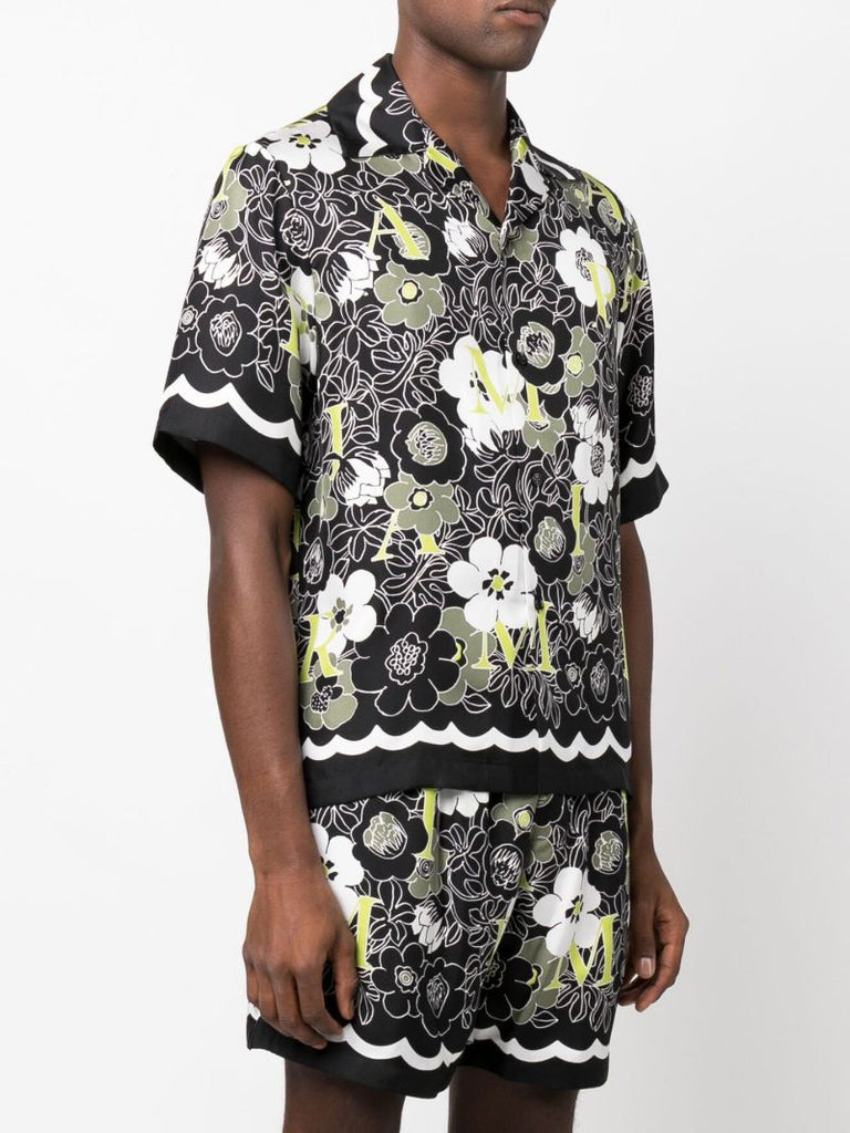 Black Floral Print Silk Shirt