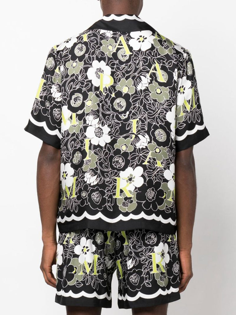 Black Floral Print Silk Shirt