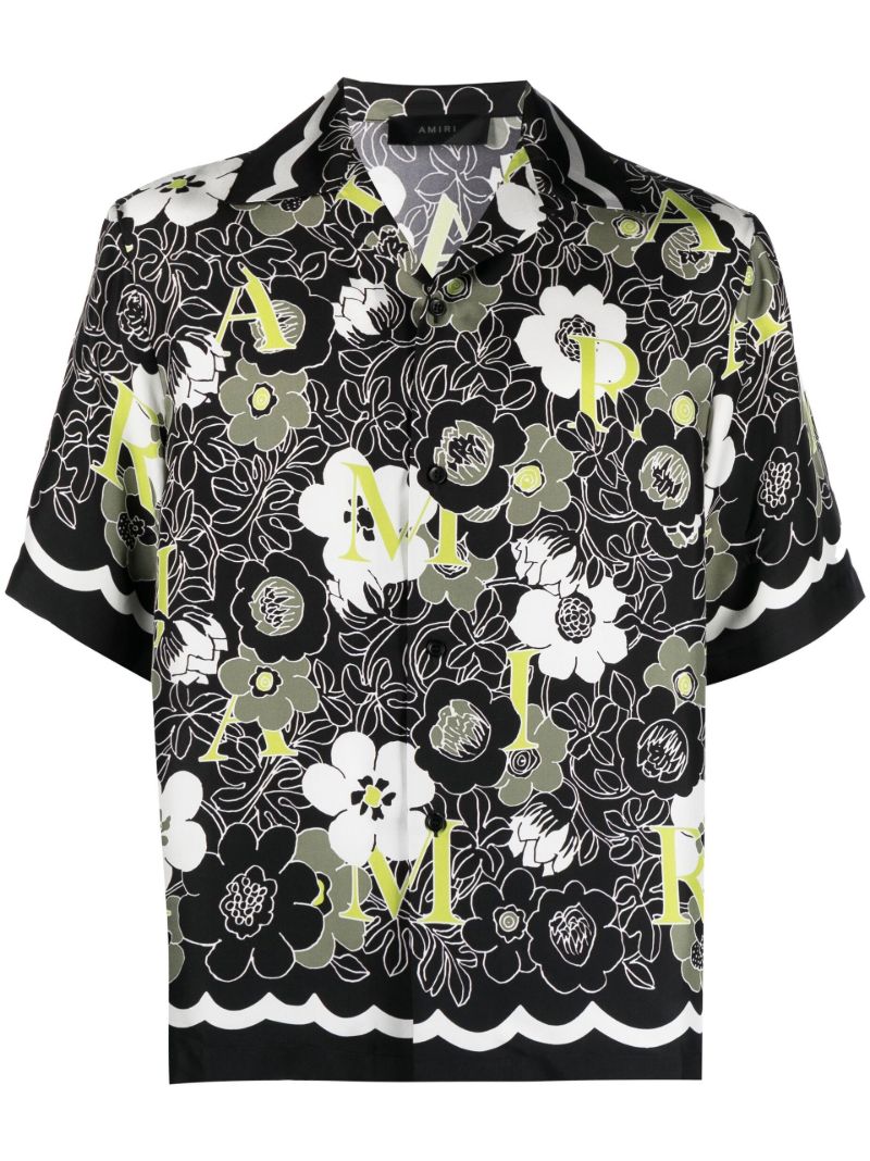 Black Floral Print Silk Shirt