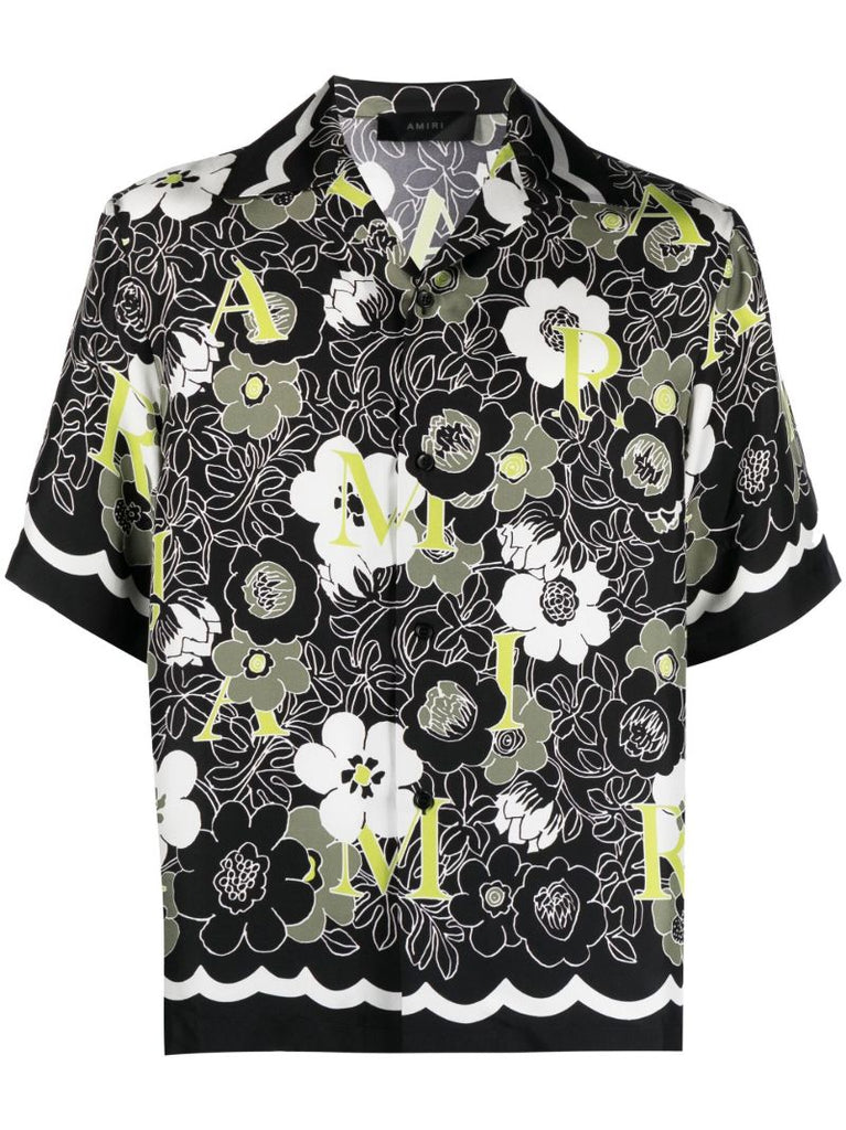 Black Floral Print Silk Shirt