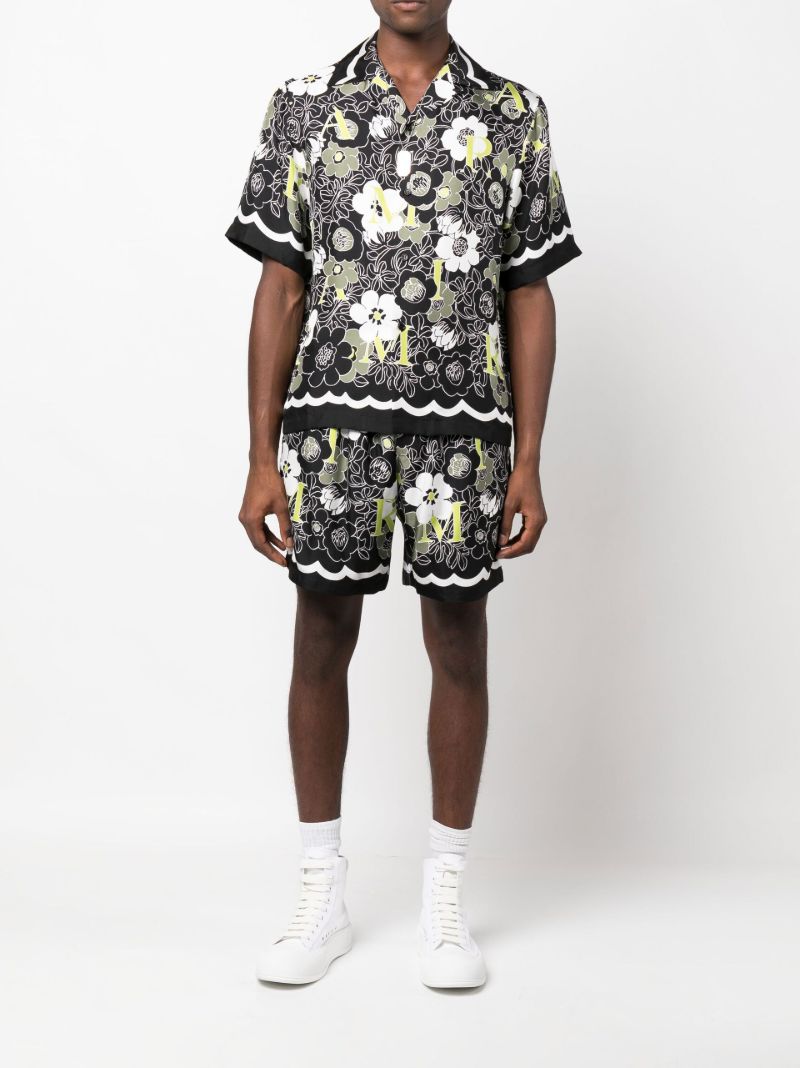 Black Floral Print Silk Shirt