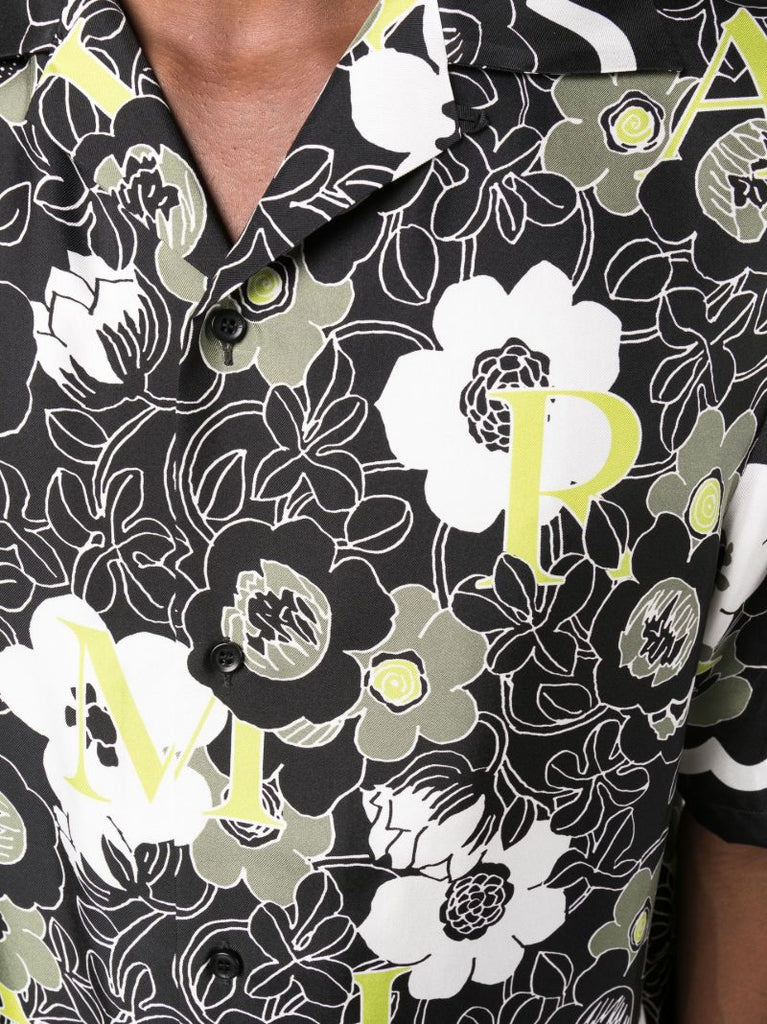 Black Floral Print Silk Shirt