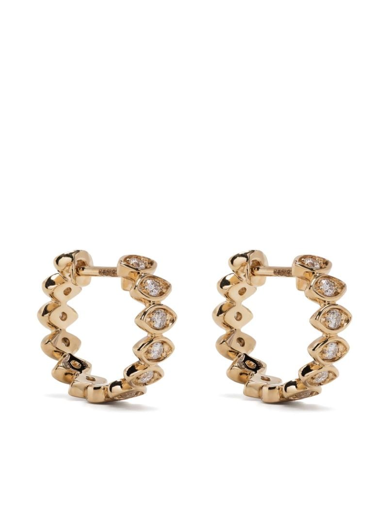 14k Yellow Gold Evil Eye Diamond Huggie Earrings