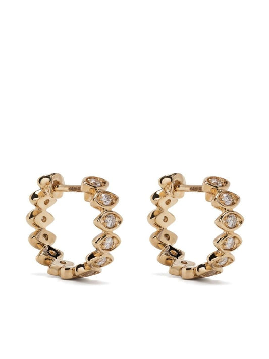 14k Yellow Gold Evil Eye Diamond Huggie Earrings