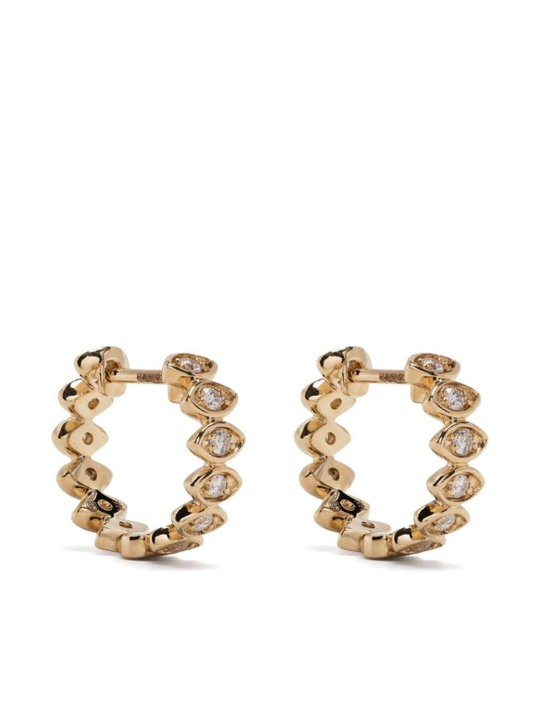 14k Yellow Gold Evil Eye Diamond Huggie Earrings