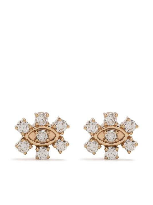 14k Yellow Gold Marquise Eye Diamond Stud Earrings