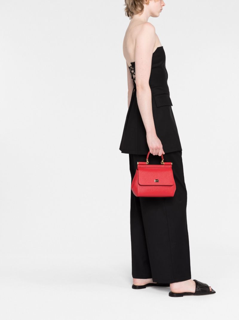 Red Sicily Small Leather Top Handle Bag
