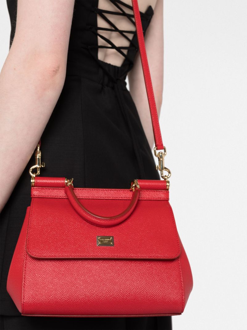 Red Sicily Small Leather Top Handle Bag