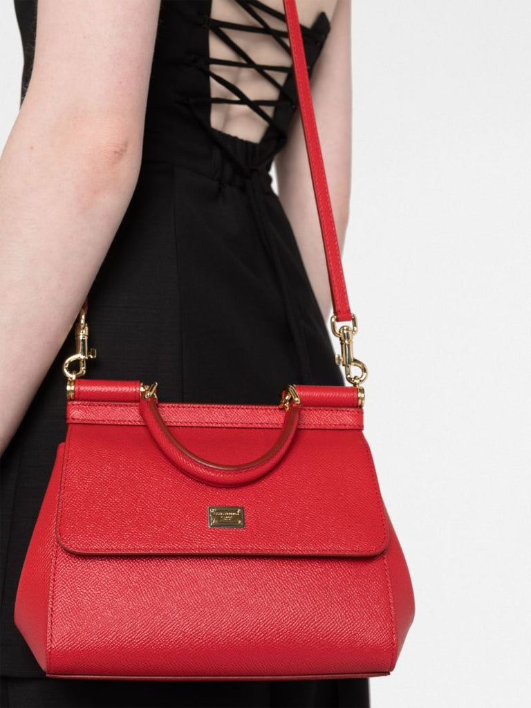 Red Sicily Small Leather Top Handle Bag