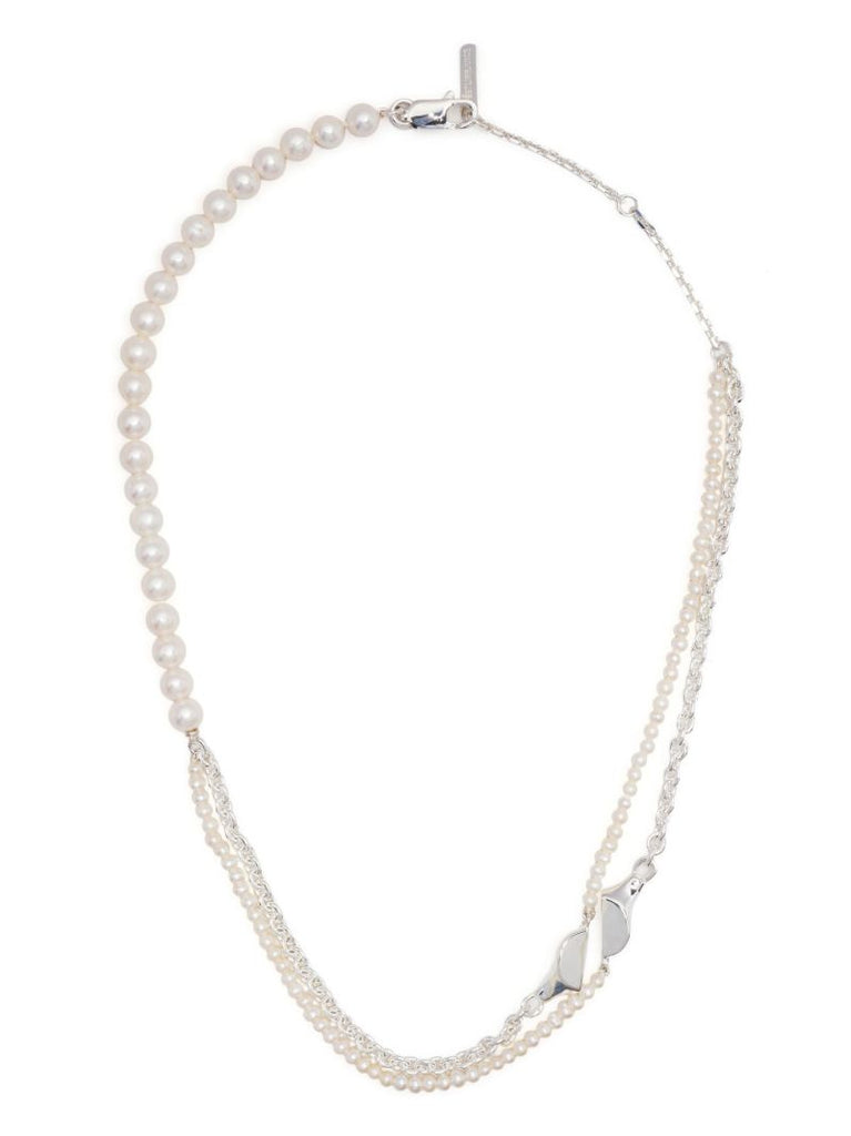 Sterling Silver Split Signet Pearl Necklace