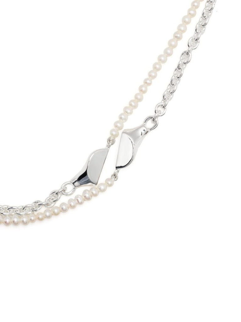 Sterling Silver Split Signet Pearl Necklace