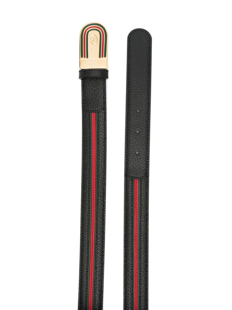 Black Web Stripe Leather Belt
