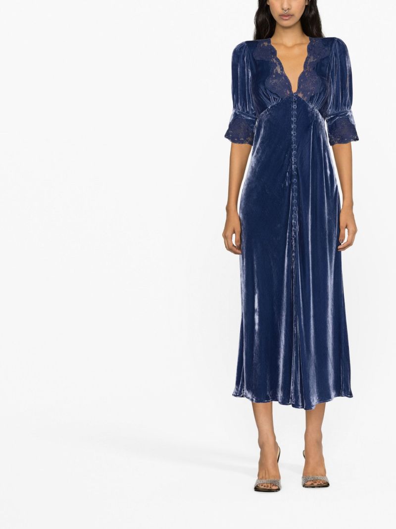 Blue Simone Lace-trim Velvet Dress