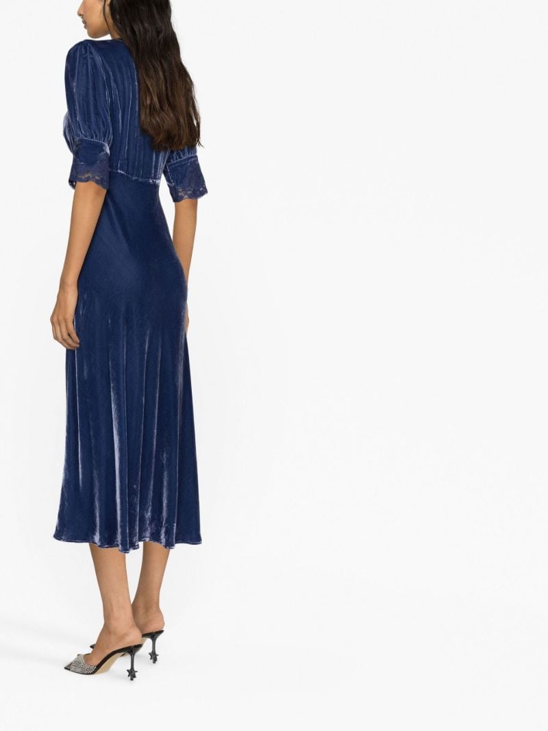 Blue Simone Lace-trim Velvet Dress
