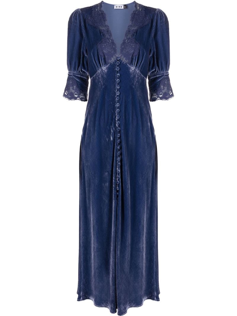 Blue Simone Lace-trim Velvet Dress