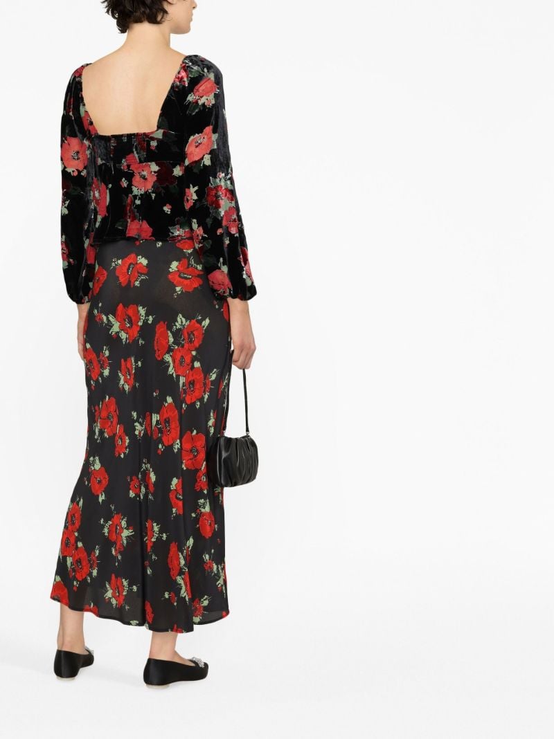 Black Kelly Floral Print Midi Skirt