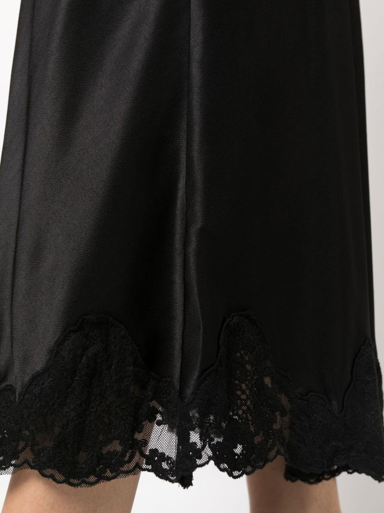 Black Crystal Lace Trim Midi Skirt