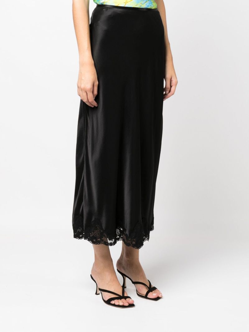 Black Crystal Lace Trim Midi Skirt