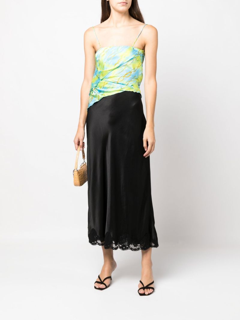 Black Crystal Lace Trim Midi Skirt