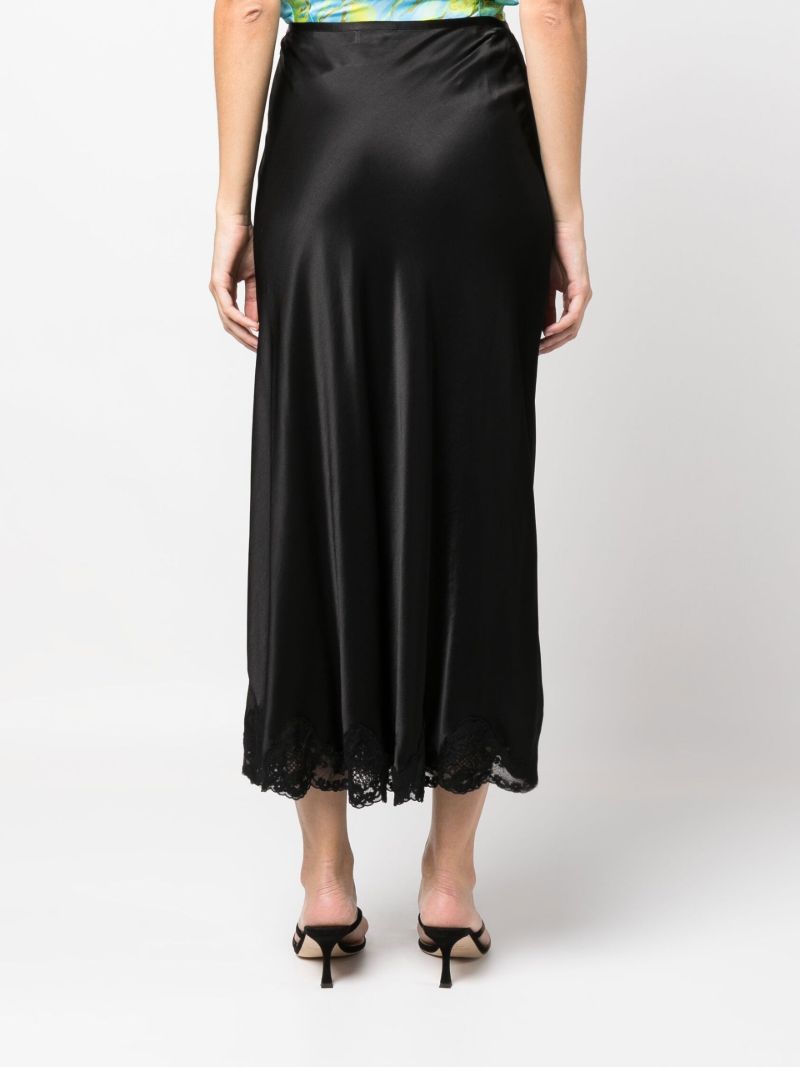 Black Crystal Lace Trim Midi Skirt