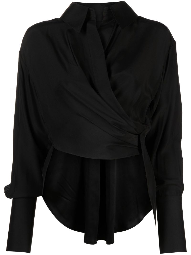 Black Sabinas Silk Wrap Shirt