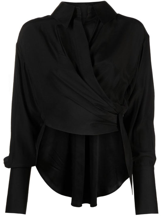 Black Sabinas Silk Wrap Shirt