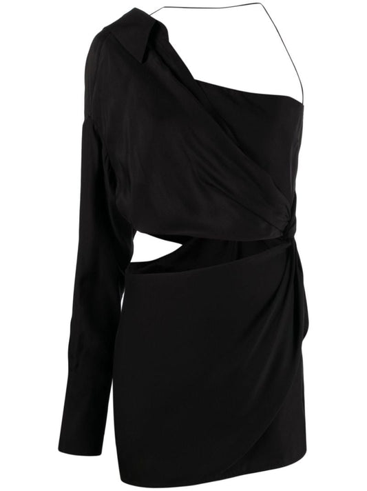 Black Arica Silk One Shoulder Mini Dress
