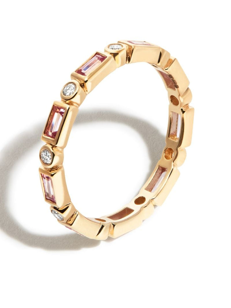 14k Yellow Gold Eternity Sapphire Diamond Ring