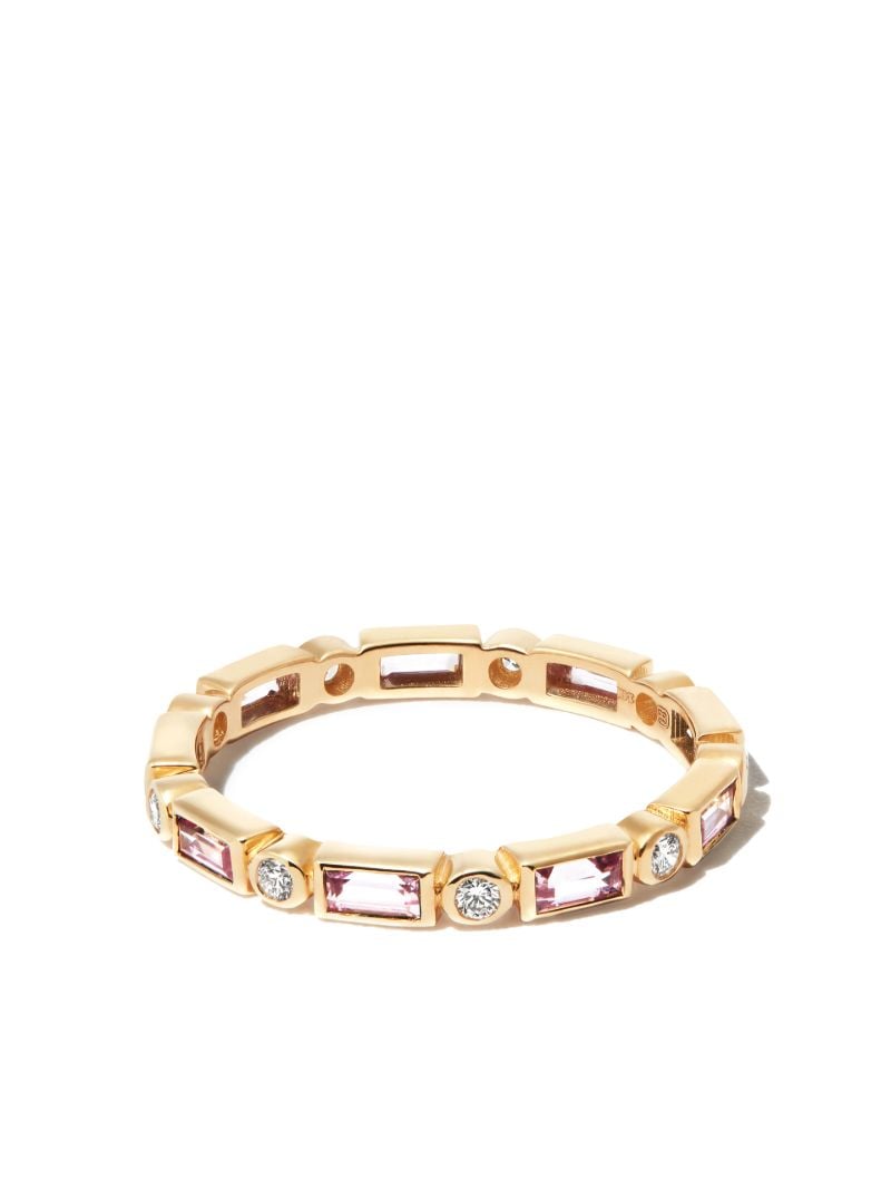 14k Yellow Gold Eternity Sapphire Diamond Ring