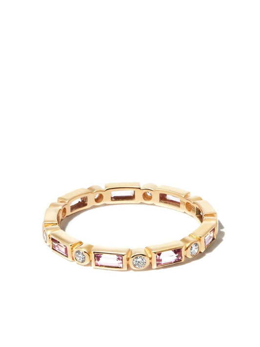 14k Yellow Gold Eternity Sapphire Diamond Ring