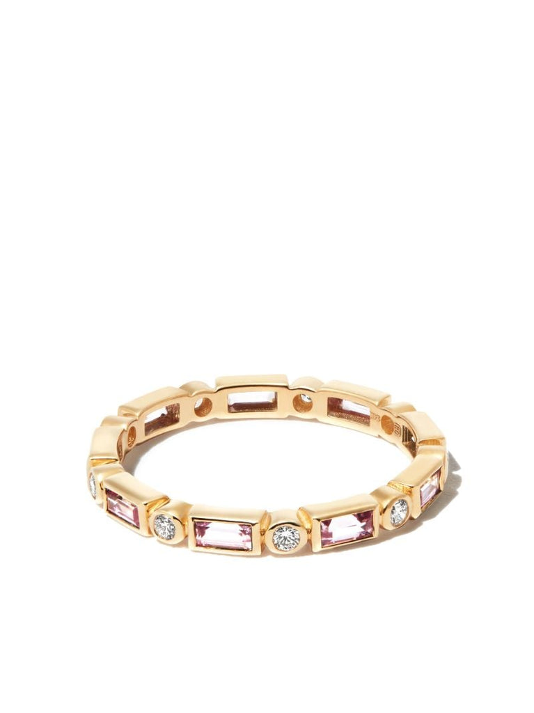14k Yellow Gold Eternity Sapphire Diamond Ring