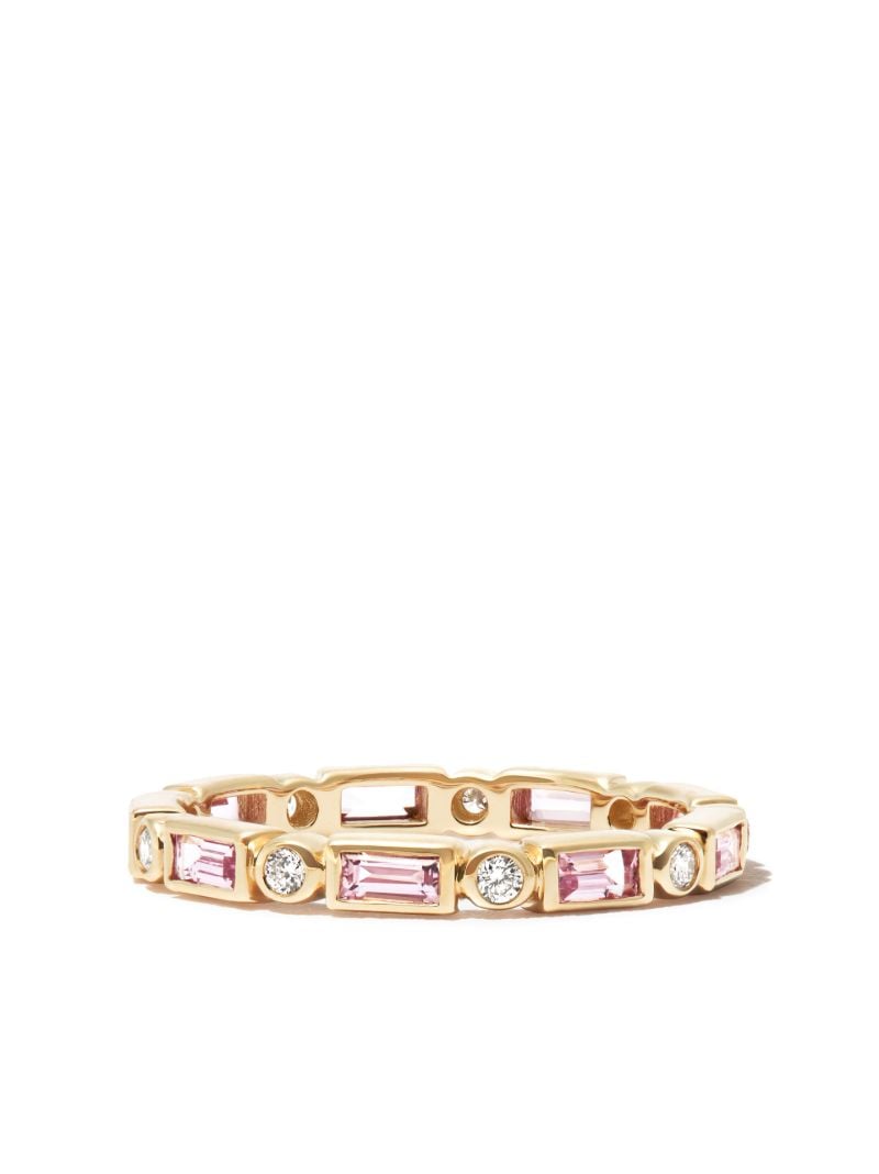 14k Yellow Gold Eternity Sapphire Diamond Ring