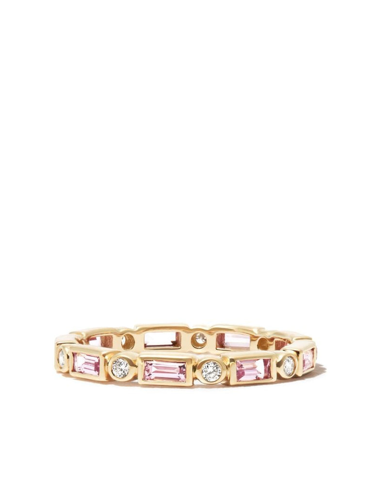 14k Yellow Gold Eternity Sapphire Diamond Ring