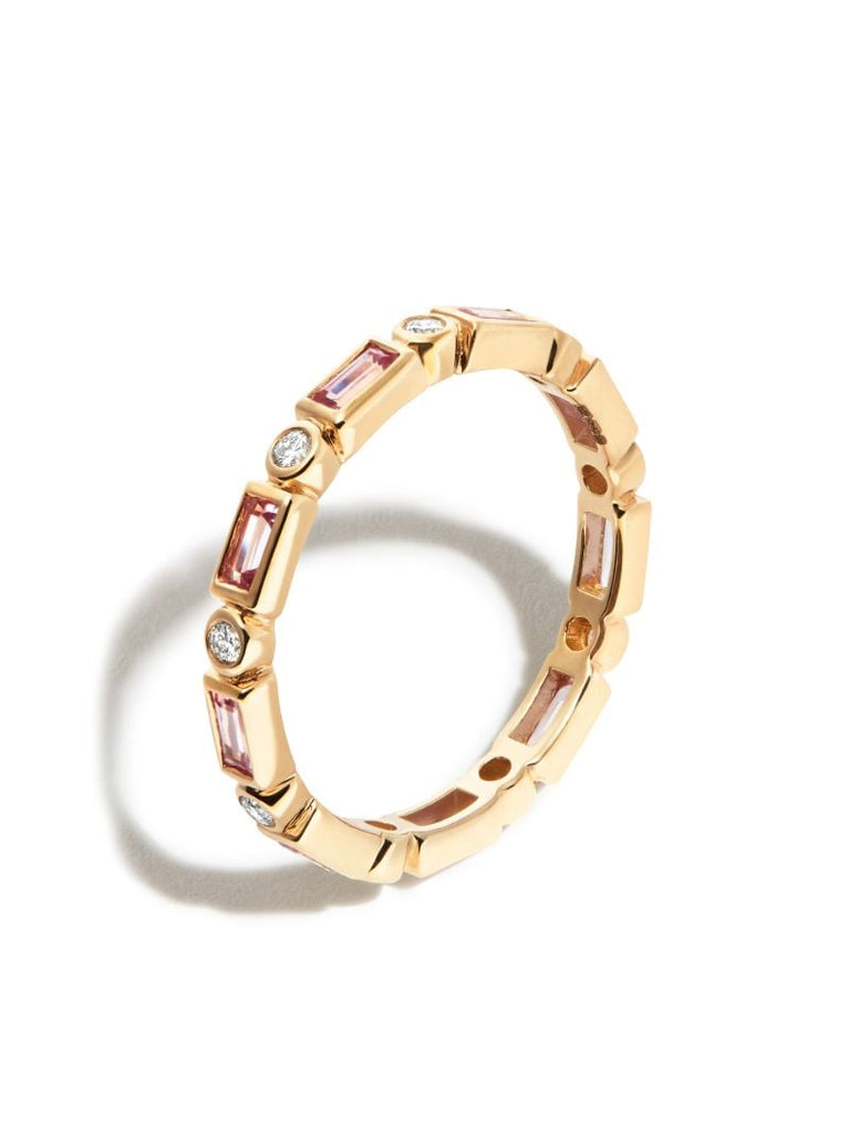 14k Yellow Gold Eternity Sapphire Diamond Ring
