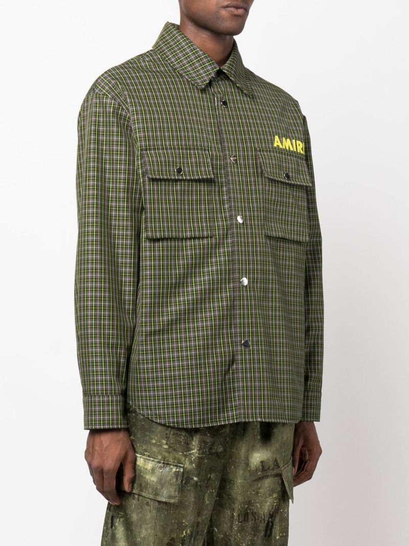 Green Logo Print Check Shirt Jacket