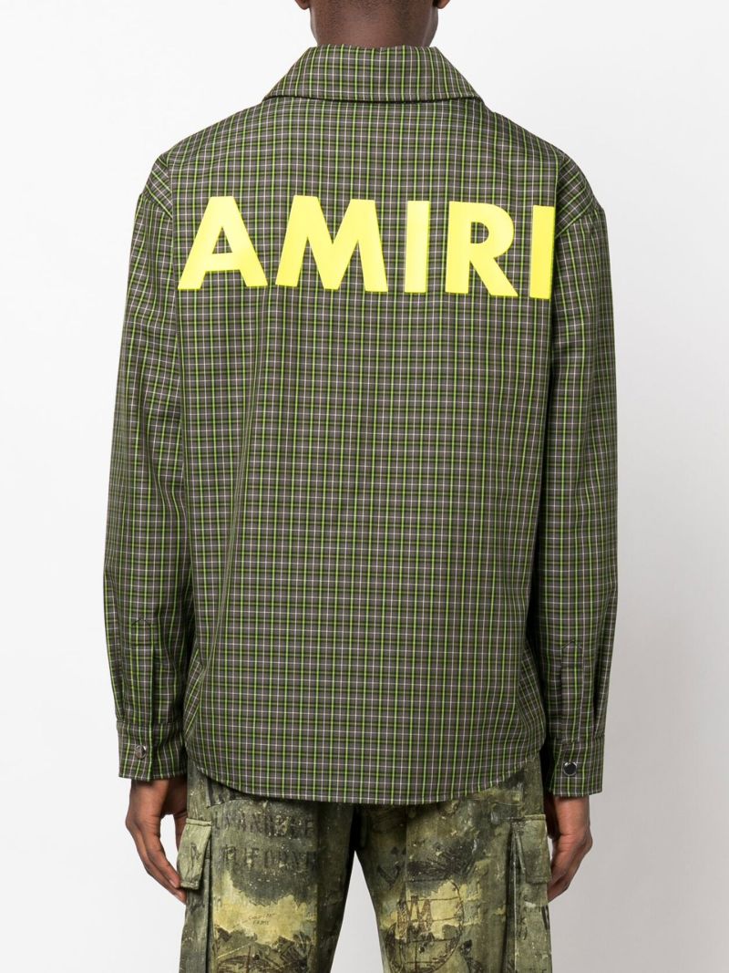 Green Logo Print Check Shirt Jacket