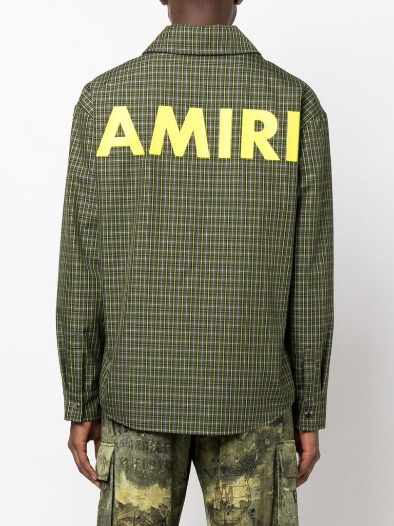 Green Logo Print Check Shirt Jacket