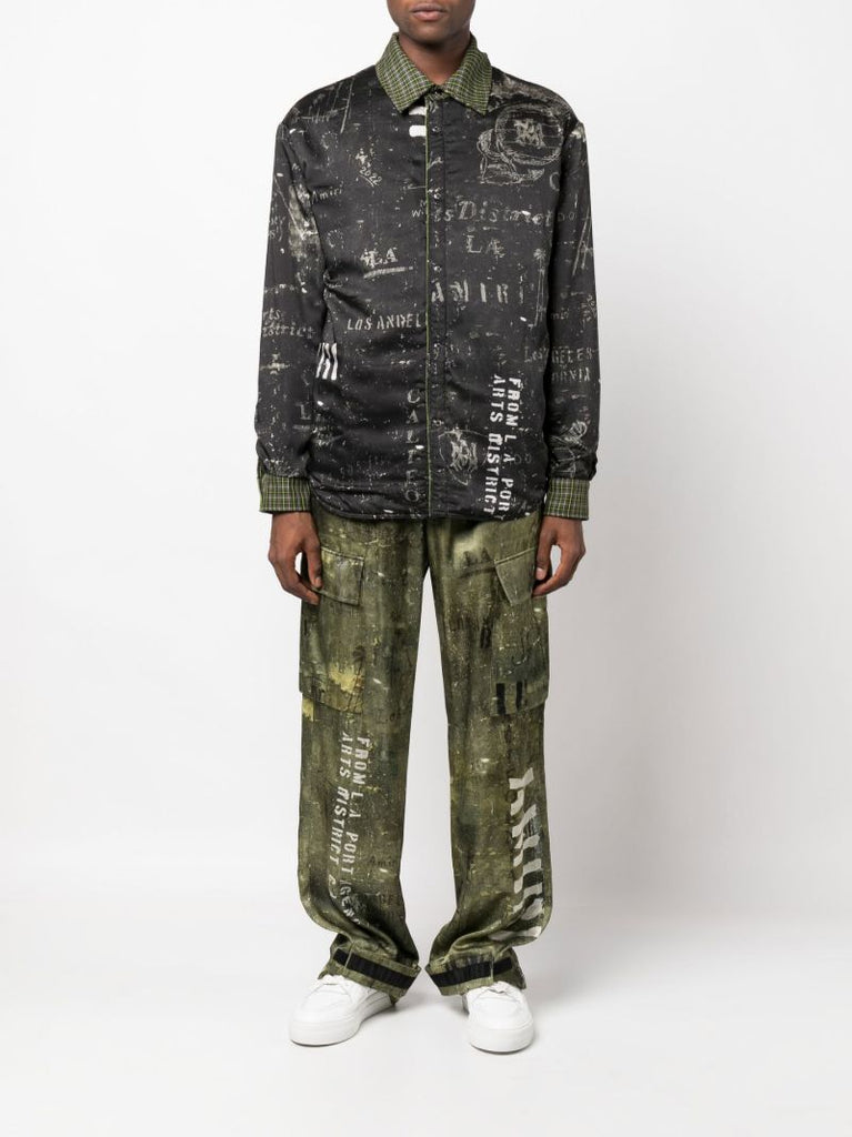 Green Logo Print Check Shirt Jacket