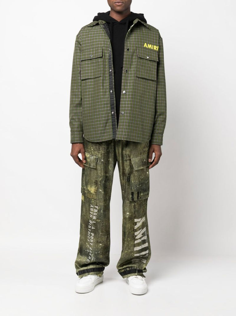 Green Logo Print Check Shirt Jacket