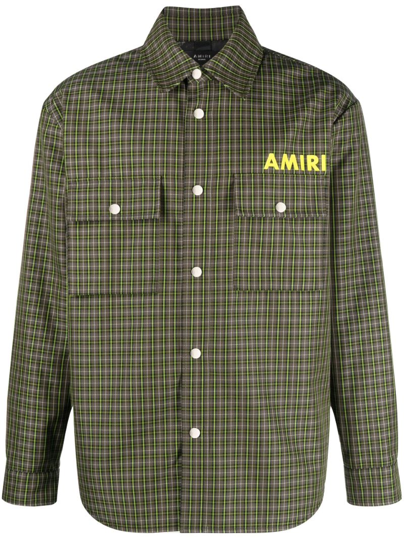 Green Logo Print Check Shirt Jacket