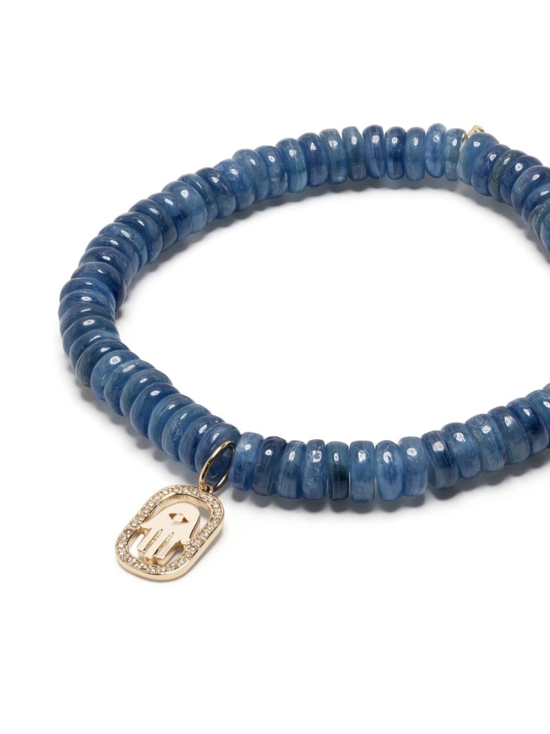 14k Yellow Gold Hamsa Kyanite Beaded Bracelet