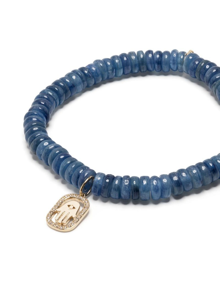 14k Yellow Gold Hamsa Kyanite Beaded Bracelet