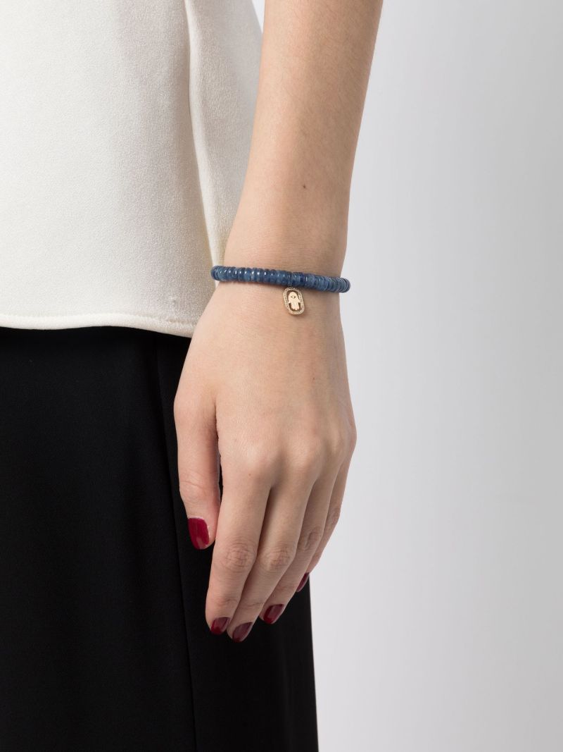 14k Yellow Gold Hamsa Kyanite Beaded Bracelet