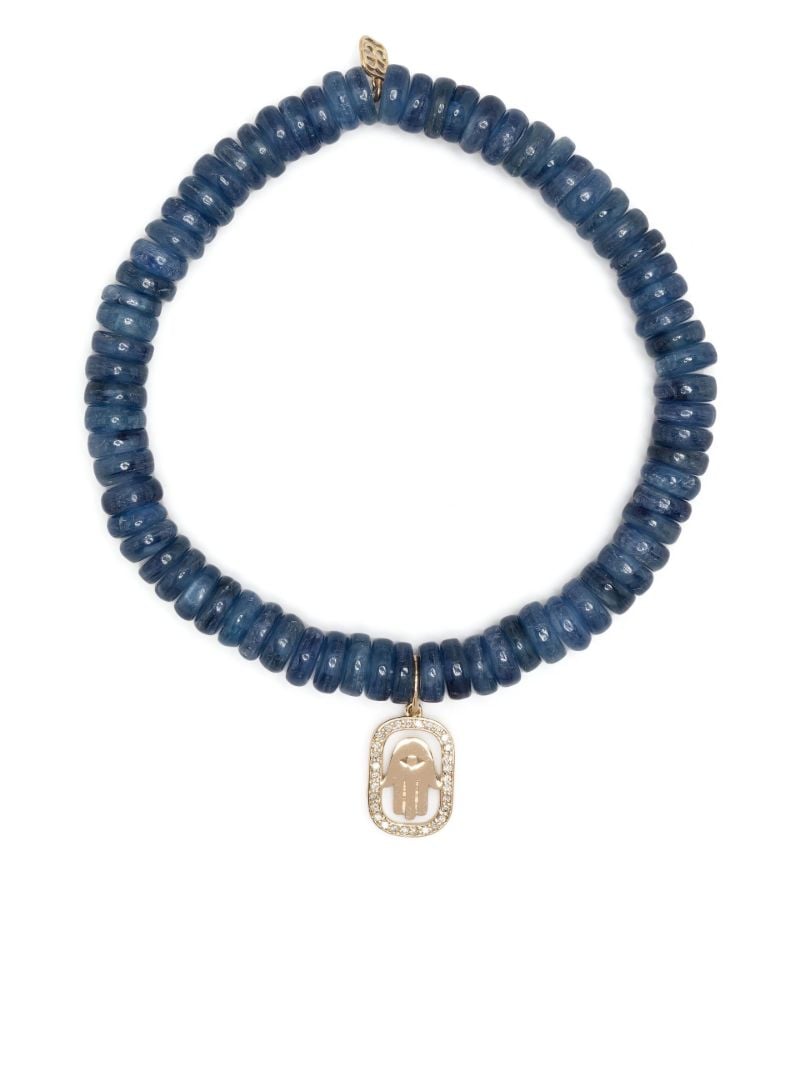 14k Yellow Gold Hamsa Kyanite Beaded Bracelet