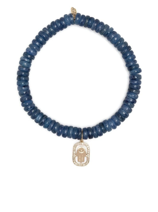 14k Yellow Gold Hamsa Kyanite Beaded Bracelet