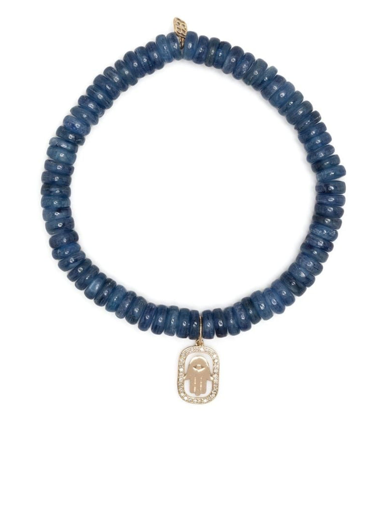 14k Yellow Gold Hamsa Kyanite Beaded Bracelet