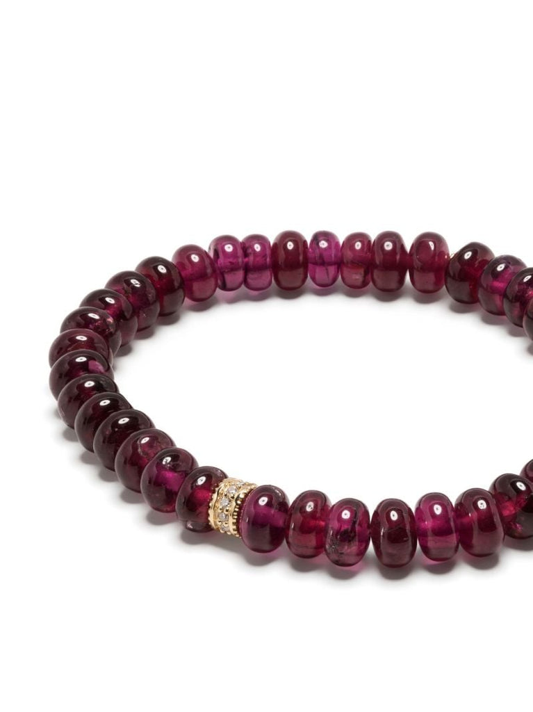 14k Yellow Gold Rhodolite Diamond Beaded Bracelet