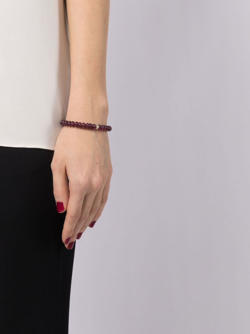 14k Yellow Gold Rhodolite Diamond Beaded Bracelet